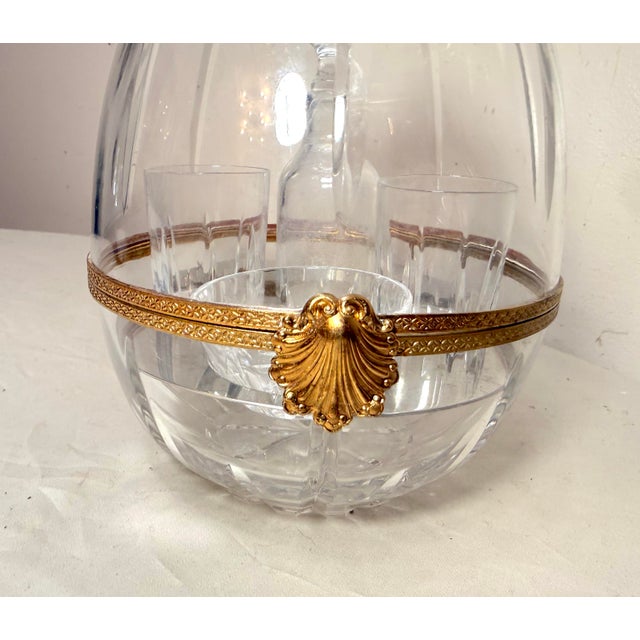 Metal Vintage Handmade French Gilt Brass Cut Crystal Caviar Egg Caddy Jar Bar Set For Sale - Image 7 of 13