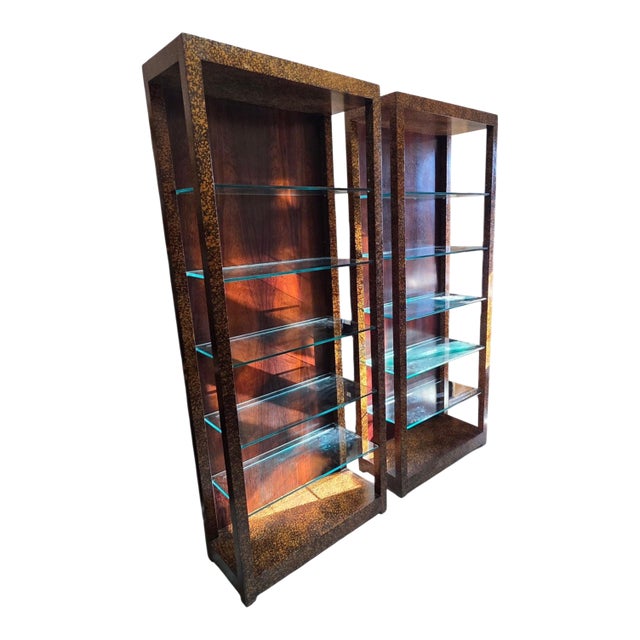 Pair of Mid 20th Century John Widdicomb[Unsigned] Faux Tortoiseshell and Glass Etageres, Attributed For Sale