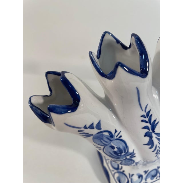 Vintage Blue and White Ceramic Five Finger Tulip Vase, Tulipiere For Sale - Image 11 of 14