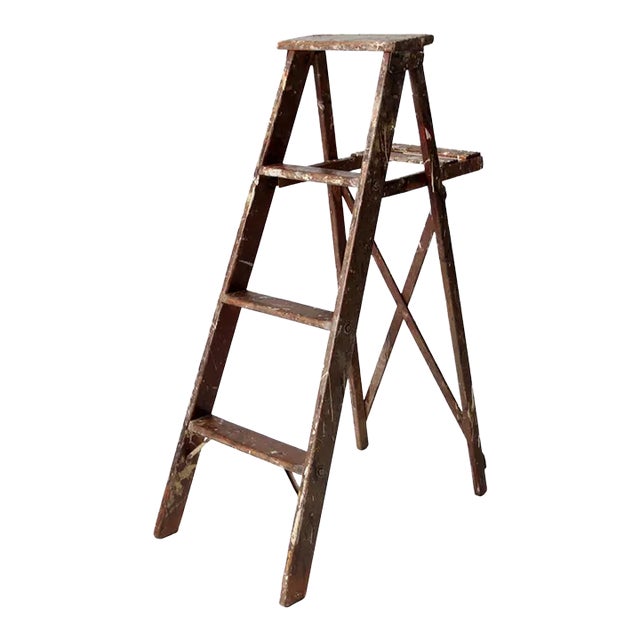 Vintage Painter's Wooden Folding Ladder For Sale
