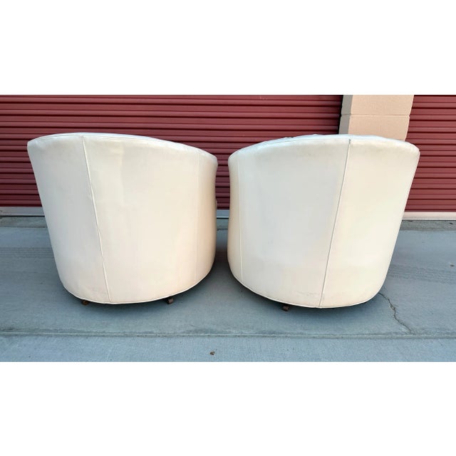 Emerson Vintage Milo Baughman Style Leather Swivel Chairs-A Pair For Sale - Image 4 of 12