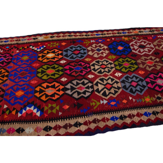 Hot Pink 1960s Vintage Turkish Kilim Multicolor Handmade Tribal Wool Rug For Sale - Image 8 of 10