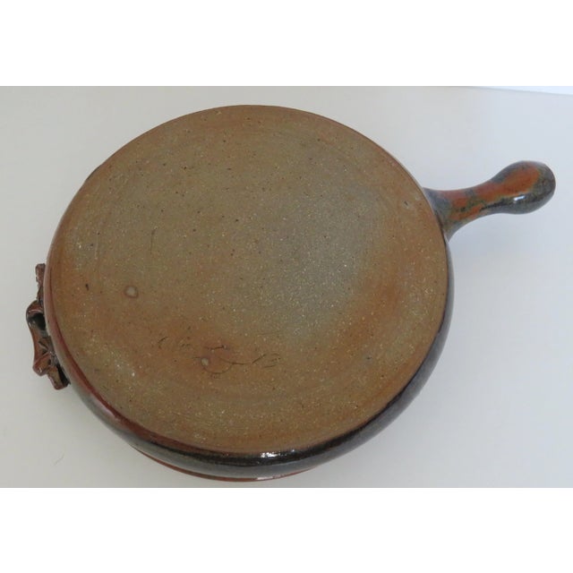 Late 20th Century Signed Vintage Hand-Made Glazed Pottery Bowl With Handle Rustic Colors For Sale In Dallas - Image 6 of 9