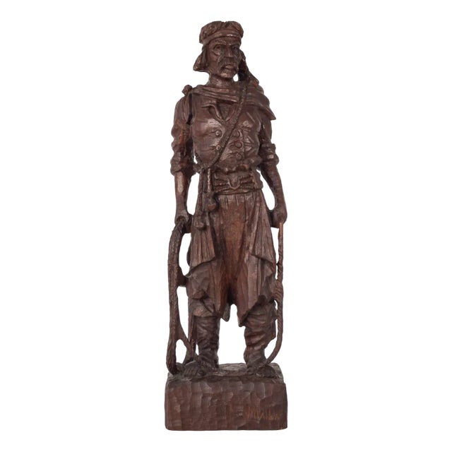 Hand-Carved Wooden Sculpture of a Male Figure For Sale
