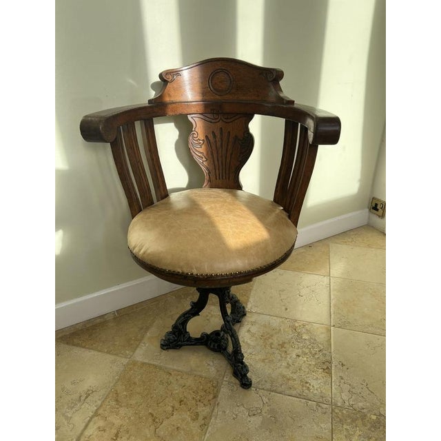 Cast Iron and Oak Captains Chair For Sale - Image 5 of 13