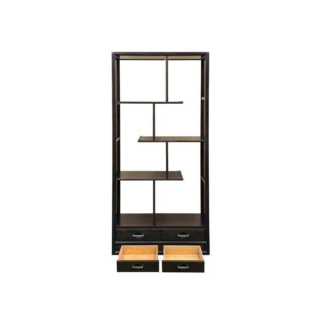 Asian Inspired Asymmetrical Dark Brown Shelving Display Cabinet Divider For Sale - Image 4 of 12