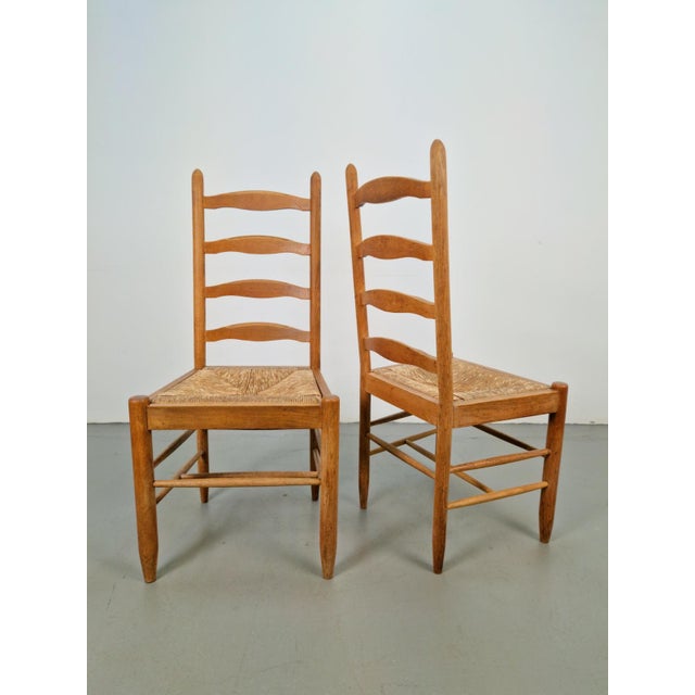 Wood Vintage Brutalist Wicker Ladder Chairs in the style of Charlotte Perriand, 1960s, Set of 2 For Sale - Image 7 of 12