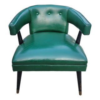 1960s Emerald Green Tufted Tub Chair Attributed to Lenoir Furniture For Sale