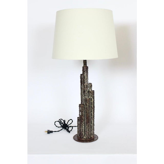 1950s Marcello Fantoni Brutalist Torch Cut Iron "Skyscraper" Table Lamps - A Pair For Sale - Image 5 of 13