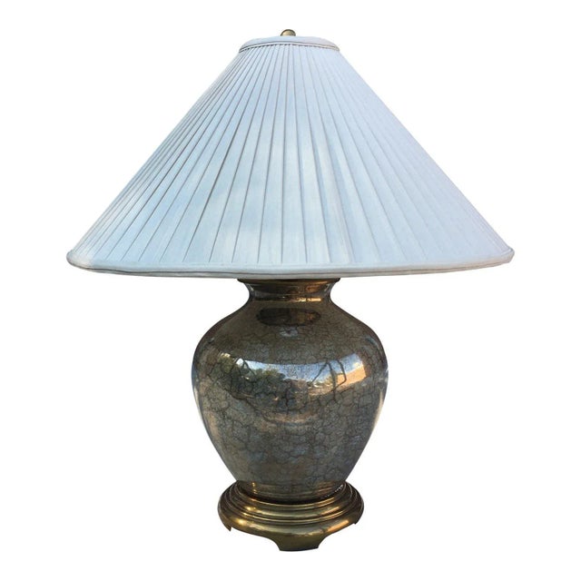 ginger jar lamp on heavy solid brass “Ming” style base crackle metallic finish with gold veining and original F. Cooper...