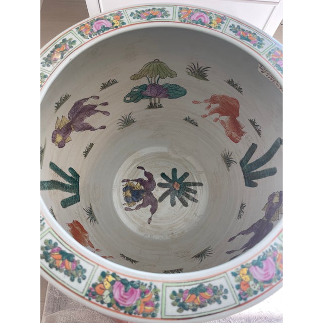 Wood Late 20th Century Canton People Chinese Large Planter With Wooden Carved Stand For Sale - Image 7 of 13