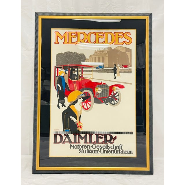 Vintage Mercedes Benz Stuttgart Lithograph Poster Framed Art Deco For Sale In Los Angeles - Image 6 of 16
