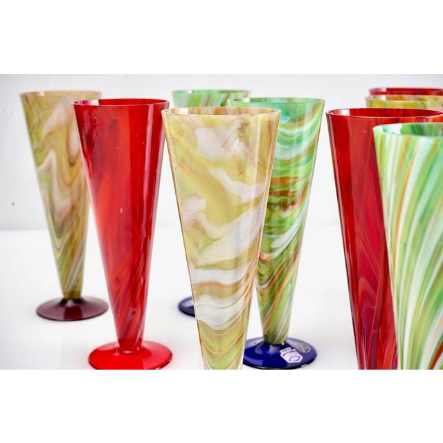Glass Flutes in Marbelized Murano Glass attributed to Cenedese, 1980, Set of 12 For Sale - Image 7 of 18