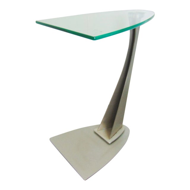 Modern Design Cantilever Glass & Steel Table For Sale