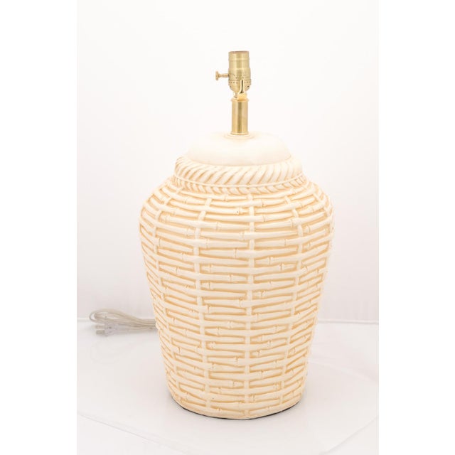 Cream 1960s Large Mid-Century Modern Ceramic Bamboo Motif Lamps - a Pair For Sale - Image 8 of 8