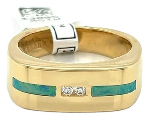 Kabana 14k Yellow Gold Diamond Opal Rectangle Band Ring, Size 9.5