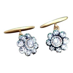 Gold and Silver Flower Shaped Cufflinks with Diamond Chips, Set of 2 For Sale