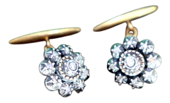 Gold and Silver Flower Shaped Cufflinks with Diamond Chips, Set of 2