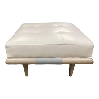Vanguard Thomas Filicia Oyster Leather & DriftWood Chatsfield Square Ottoman For Sale