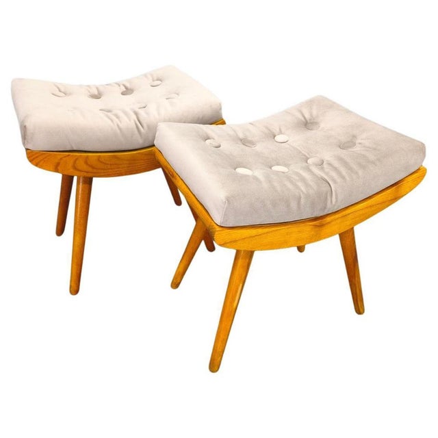 Mid-Century Maple Ottomans with Curved Frames, 1960s, Set of 2 For Sale - Image 13 of 13