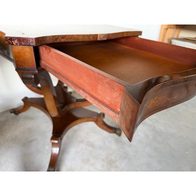 Vintage Eclectic Mahogany Curule-Base Side Tables With Brass Inlay – Pair For Sale - Image 14 of 18
