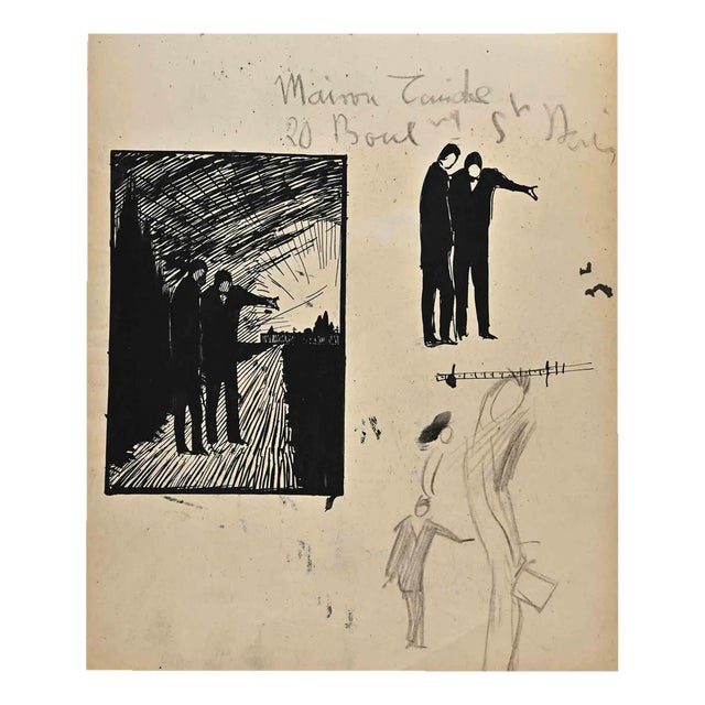 Norbert Meyre, Men, Drawing on Paper, Mid-20th Century For Sale