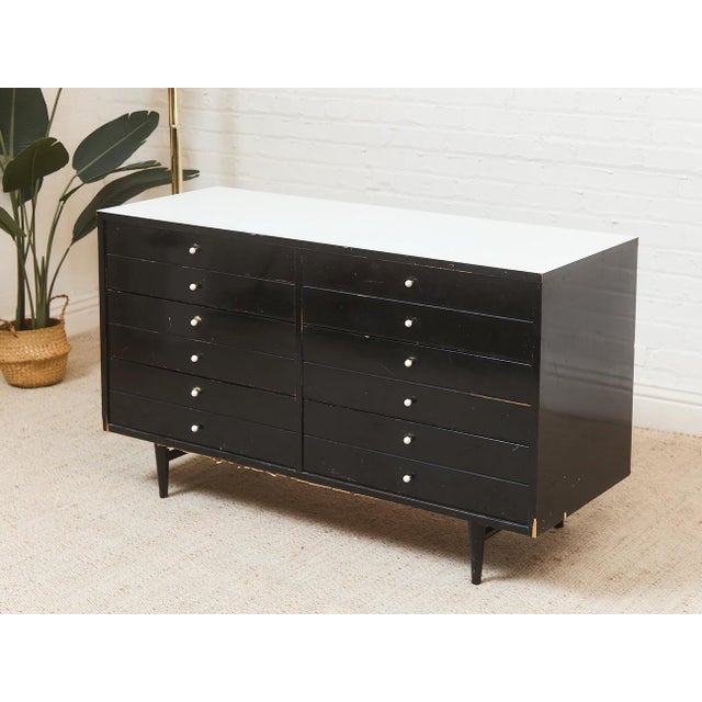 American of Martinsville Mid 20th Century Black Lacquered Distressed Dresser by American of Martinsville For Sale - Image 4 of 11