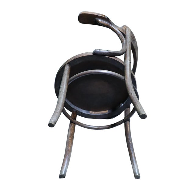 Incredible Set of Six Antique Fischel Bentwood Arm Chairs With Embossed Floral Design on the Seats For Sale - Image 13 of 13