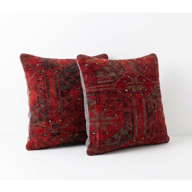 Mid-Century Modern Anatolian Oushak Rug Pillow Cover 15'' X 15'' - Set of Two For Sale - Image 3 of 4