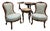 French Louis XV Armchair – Sky Blue Damask Upholstery With Ornate Wood Frame For Sale