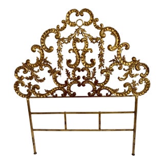 Vintage Mid Century Italian Rococo Style Gold Gilded Headboard For Sale