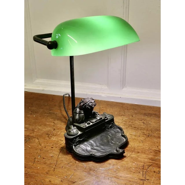 Green Green Glass Bankers Desk Lamp, 1960s For Sale - Image 8 of 8