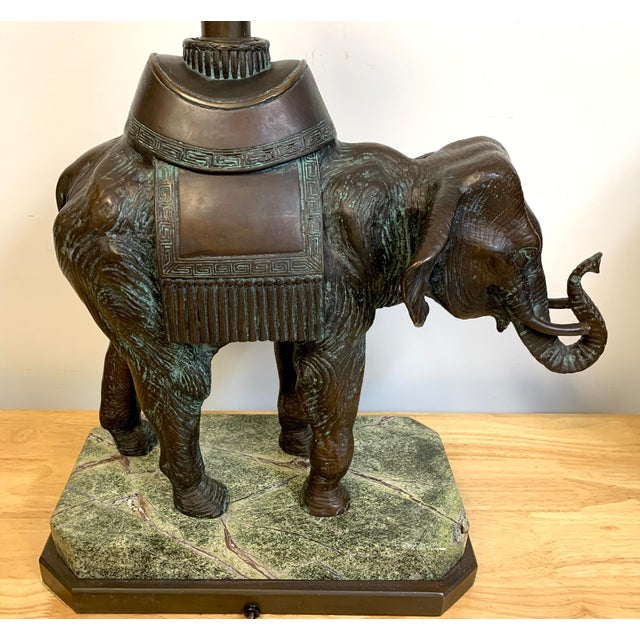 Late 20th Century Maitland-Smith Bronze Asian Elephant Table Lamp on Serpentine Marble Base For Sale - Image 11 of 14