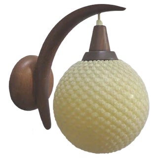 Mid-Century Danish Teak & Plastic Wall Lamp For Sale