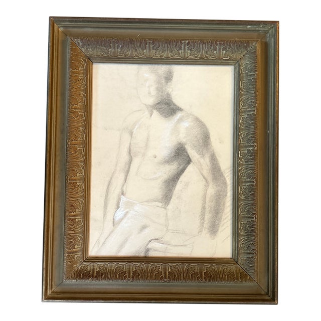 1950’s Original Male Figure Charcoal Study Drawing For Sale