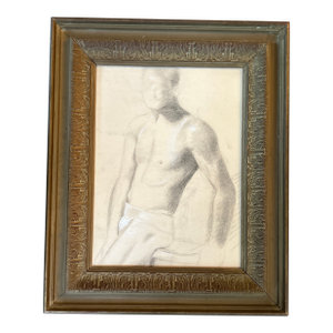 1950’s Original Male Figure Charcoal Study Drawing