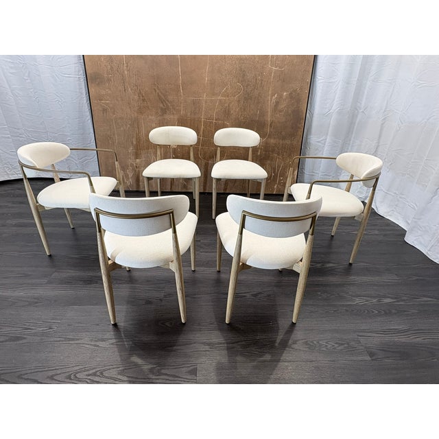 Wood Restoration Hardware Arno Fabric Dining Chairs Complete Set of 6 | 4 Side Chairs & 2 Armchairs For Sale - Image 7 of 18