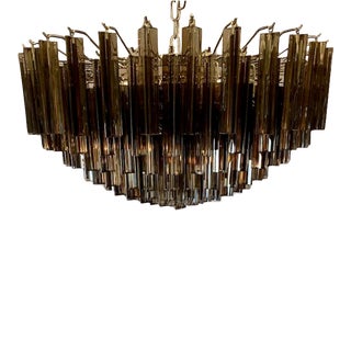 1970s Large Smoked Glass Italian Murano Chandelier For Sale