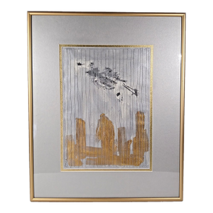 Florence Alfano McEwin Mixed Media Assemblage Black Bird in Silver Cage Framed