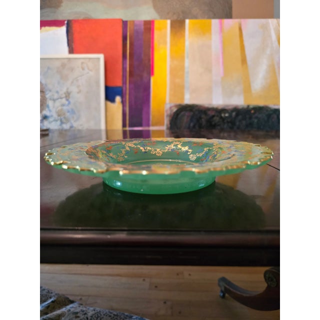 Art Nouveau Antique Bohemian Glass Moser Jade Opaline Plate 24k For Sale - Image 3 of 8