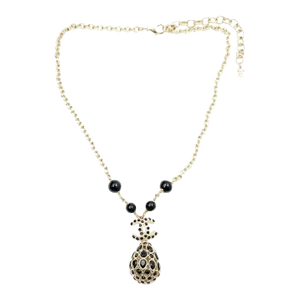 Chanel Brand New Gold CC Black Stone Crystal Tear Drop Pendant Necklace