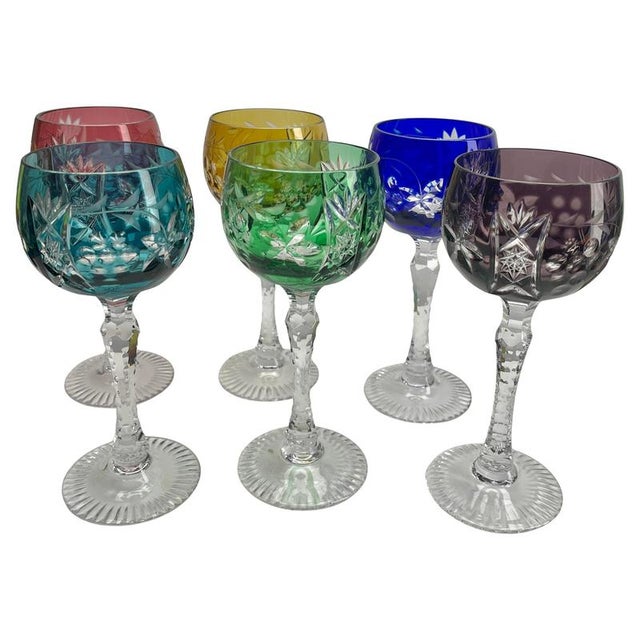 Blue Crystal Stem Glasses, 1950s, Set of 6 For Sale - Image 8 of 8