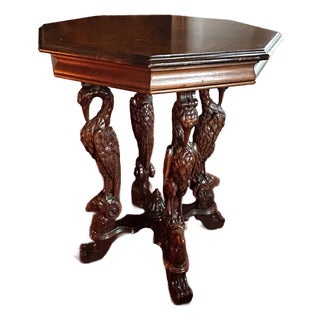 Antique 1920’s Figural Carved Storks With Rams Heads Octagonal Lamp Table For Sale