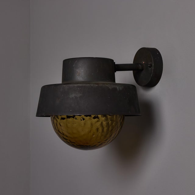 1970s 1970s Patinated Metal and Textured Amber Glass Outdoor Sconce Attributed to Hans Agne Jakobsson For Sale - Image 5 of 17
