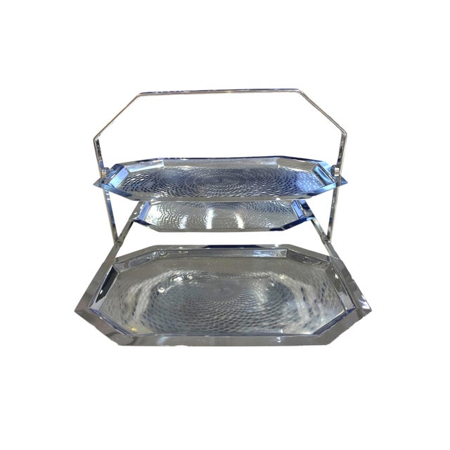 Chase Brass and Copper Company Antique Chrome Chase Brass & Copper Co. Foldable Tiered Serving Tray For Sale - Image 4 of 13