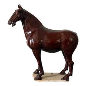 Antique Tang Sancai Terracotta Horse in Brown Glaze - Exquisite Form and Detail