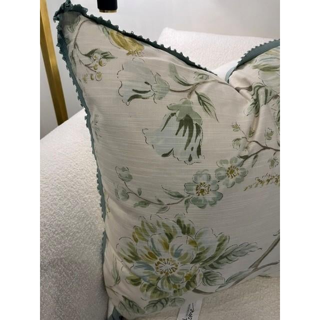 Traditional Eastern Accents Green, Blue, and White, Floral Botanical Pillow For Sale - Image 3 of 6