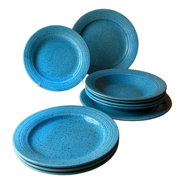 Vintage Blue Speckled Earthenware Plates from Celtic Atlantis, 1970s, Set of 10 For Sale