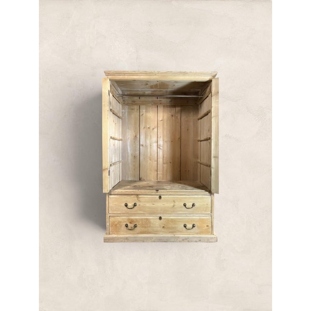 Antique English Pine Wardrobe Linen Press Amoire Cupboard For Sale - Image 10 of 11