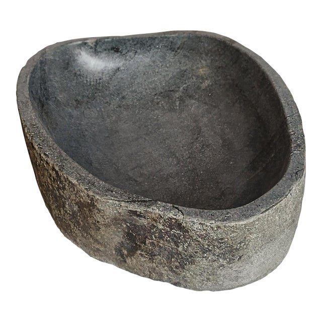 Polished Stone Bowl From Indonesia, Organic Modern Design For Sale